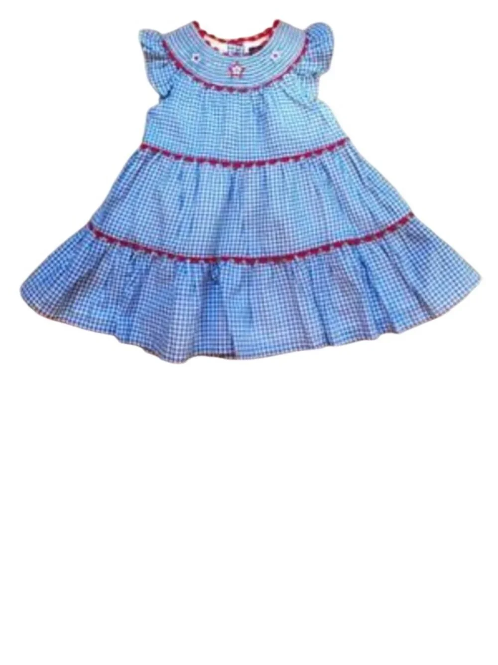 Cynthia Rowley Toddler Girls Blue Gingham Smocked Dress Red Star Embroidery 2T - Picture 1 of 9